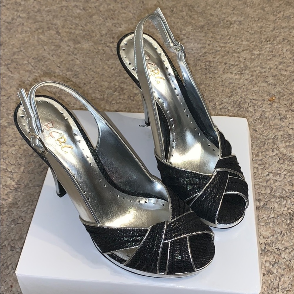 BCBG black and silver 4” heels